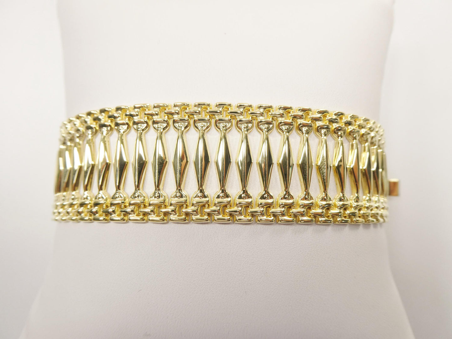 14k yellow gold tone color Cleopatra wide 25MM 7.5 inch bracelet over real 925 sterling silver