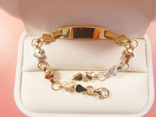 14K real solid yellow gold heart  5.5 inch baby ID bracelet