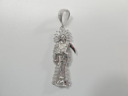 Real 925 Sterling Silver Large Santa Muerte Pendent Charm