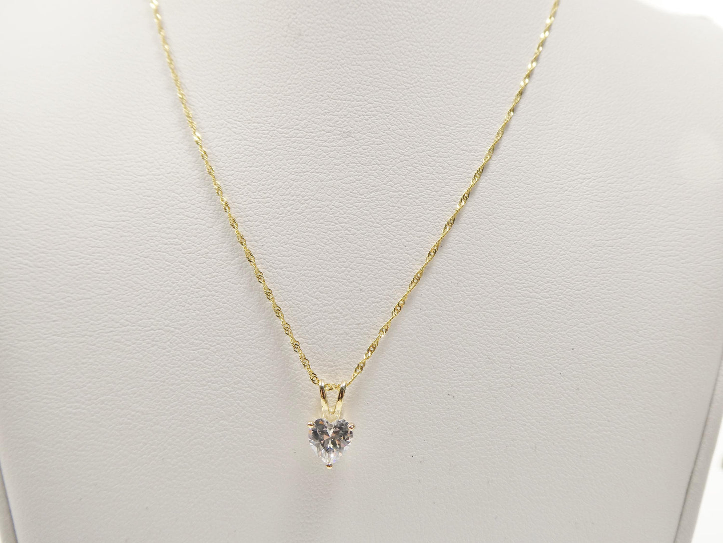 10k real solid yellow gold 16 inch chain and heart solitaire pendent set