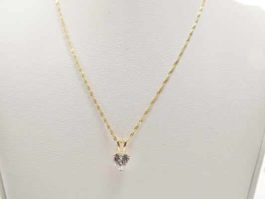 10k real solid yellow gold 16 inch chain and heart solitaire pendent set