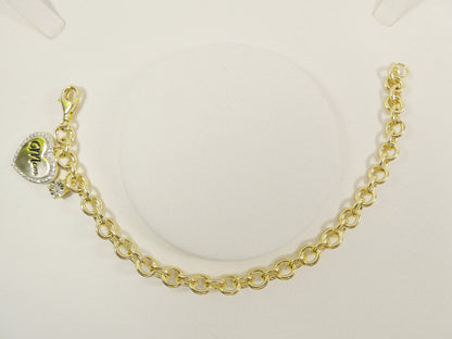 Real 7 Inch 925 Sterling Silver Cable Mom Heart Bracelet