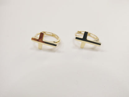 Real 10k Solid Yellow Gold Cross Hoop Huggie Earrings