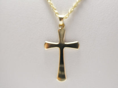 14k Real Solid Yellow Gold Super Polish Cross Pendent and Robe Necklace