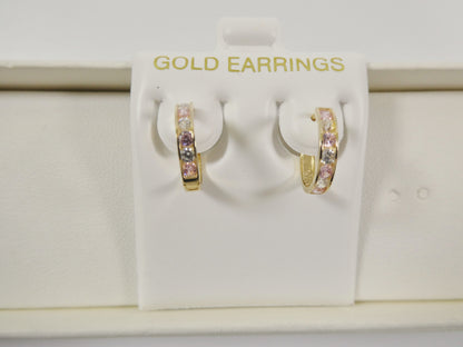 Real 10k Solid Yellow Gold 13mm Prong Setting Huggie Hoop Earrings
