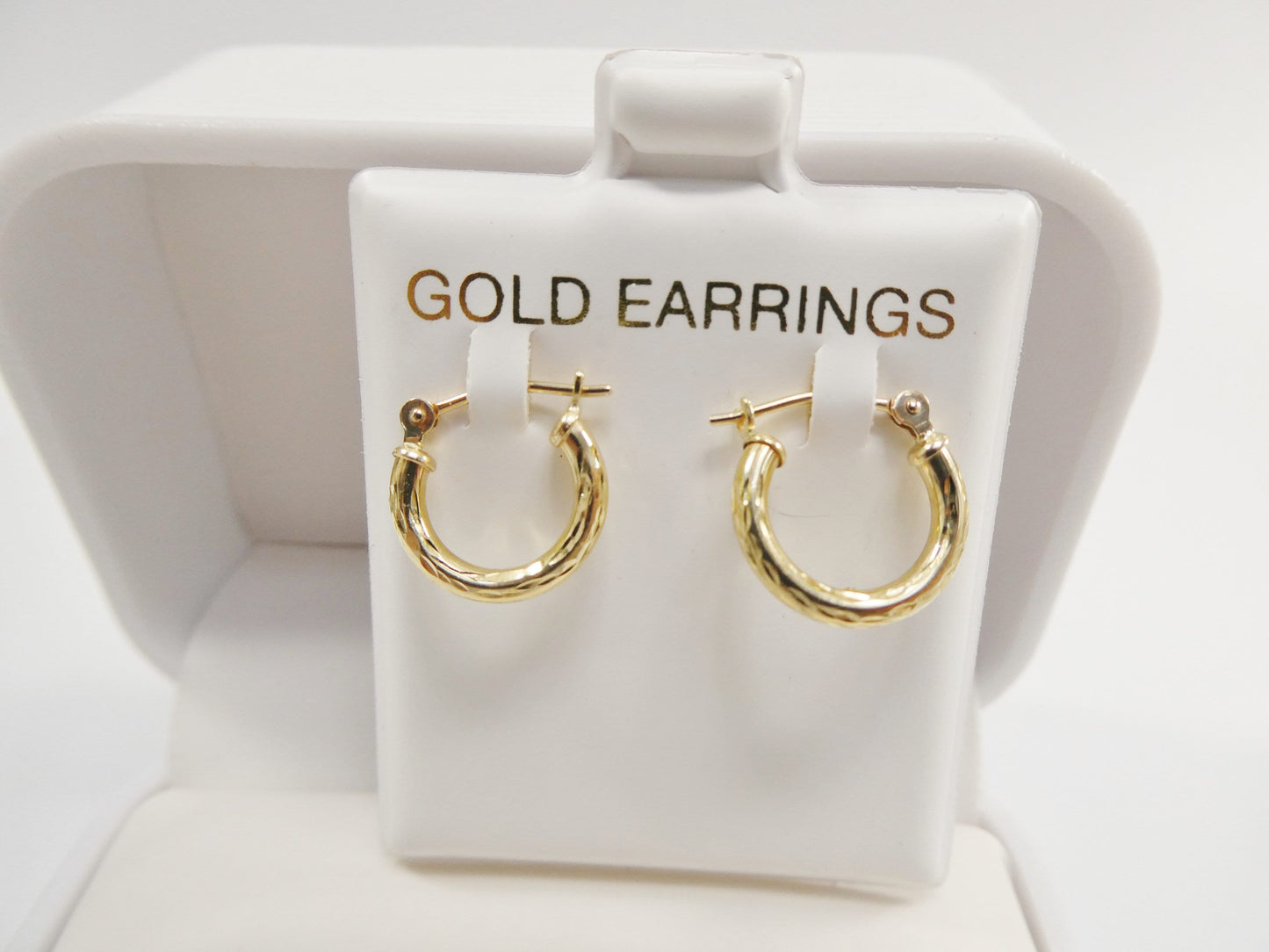 real 10k solid yellow gold diamond cut hoop 12mm tube earrings