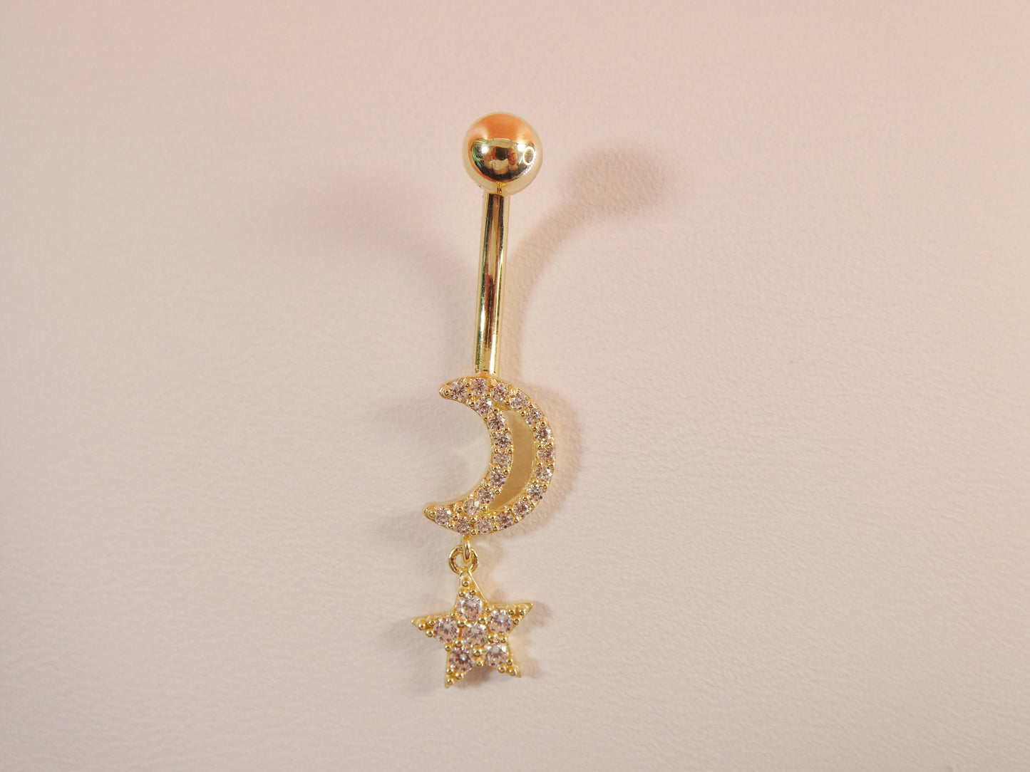 14k real solid yellow gold moon and star belly button ring piercing