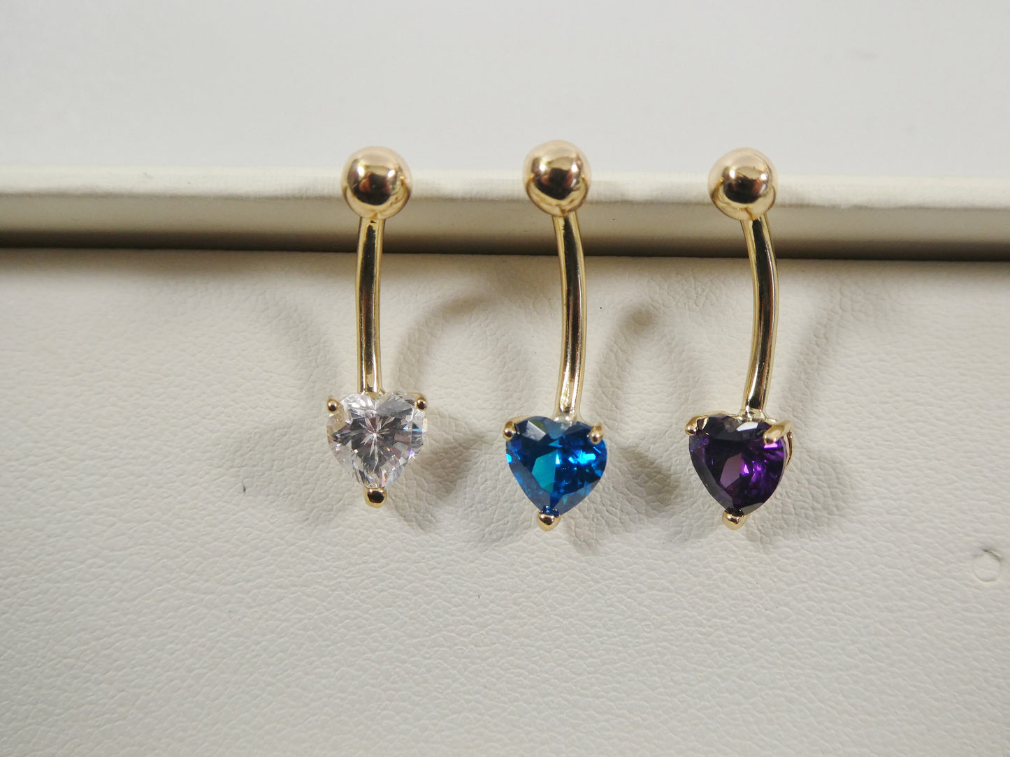 14k real solid yellow gold heart color belly ring