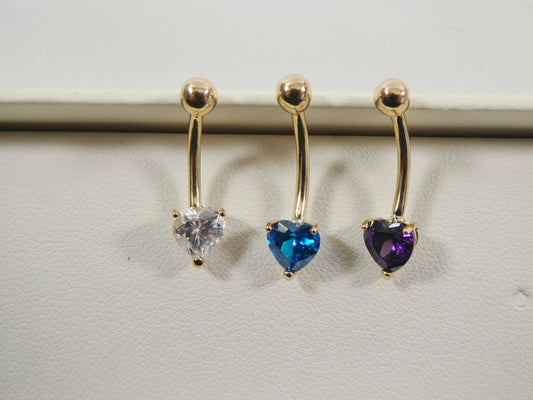 14k real solid yellow gold heart color belly ring