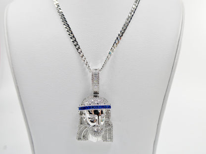 Real 925 Sterling Silver 22 Inch Flat Chain and Large Jesus Head Pendent Charm
