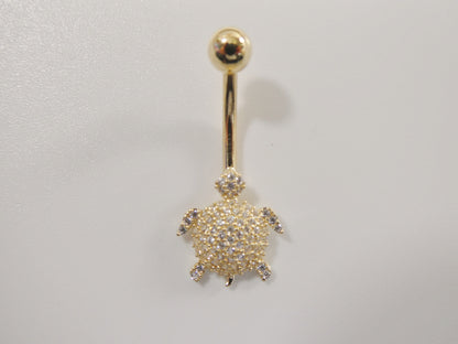14k Real Solid Yellow Gold Turtle Belly Button Ring Piercing