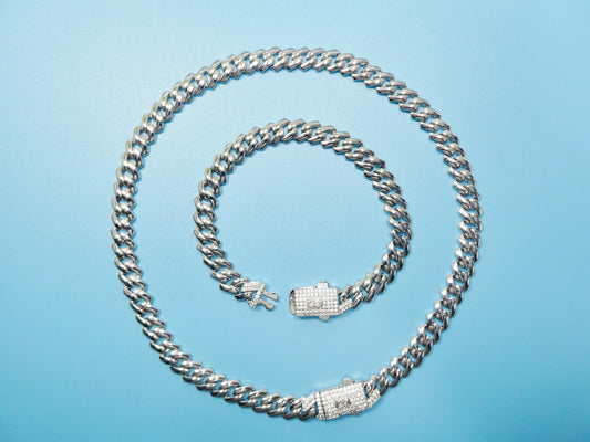 Monaco Cuban necklace brass rhodium plated 14k white gold filled 9mm