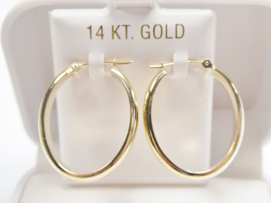 14K real solid yellow gold oval hoop earring snap closure super polish earring