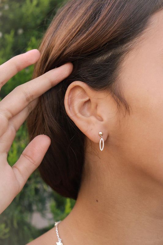 real 10k solid yellow gold oval drop push post earring