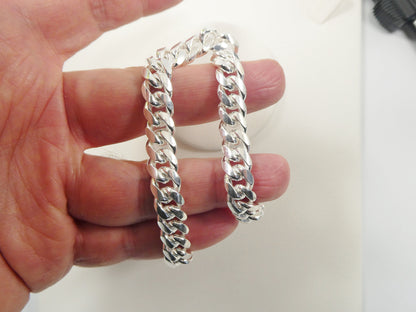 9mm Real Miami Link Solid 925 Sterling Silver Men Bracelet Safety Box Lock