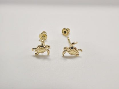 Real 10k Solid Yellow Gold Turtle Screw Back Post Earrings