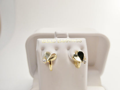 Real 10k Solid Yellow Gold Designer Heart Hoop Huggie Earrings