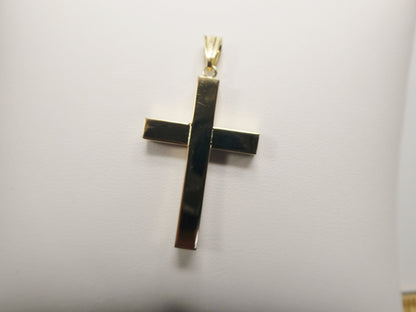 14k Real Solid Yellow Gold Super High Polish Cross Pendent and Robe Necklace