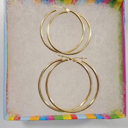 10k Real Solid Yellow Gold 2mm Tube Super Polish Hoop Earrings