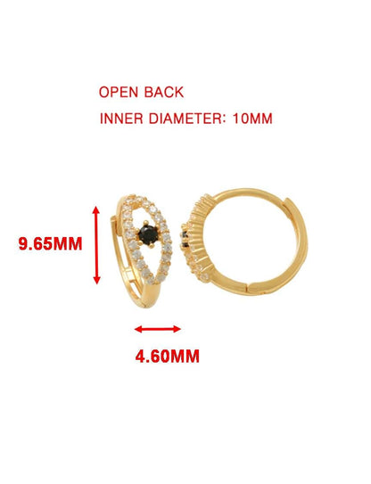 Real 10k Solid Yellow Gold Evil Eye Hoop Huggie Earrings