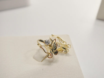 Real 10k Solid Yellow Gold Designer Butterfly Hoop Huggie Earrings