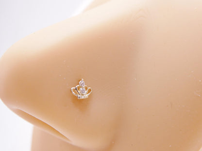 14k Real Solid Yellow Gold Tiny Crown Stud Nose Ring