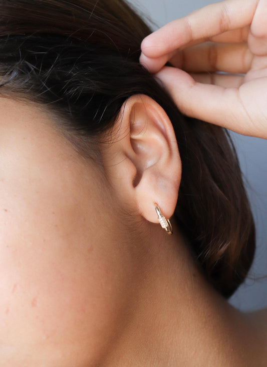 real 10k solid yellow gold buckle hoop huggie earrings