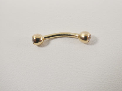 14K Real Solid Yellow Gold White Gold Eyebrow CZ Both Side Curve piercing