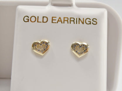 Real 10k Solid Yellow Gold Small Heart Push Post Stud Earrings