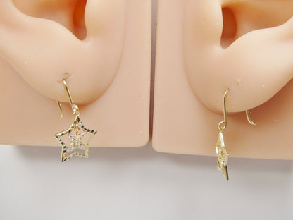 Real 10k Solid Yellow Gold Dangle Star Fish Hook Earring