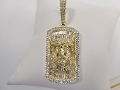 Real 925 Sterling Silver Large Jesus Head Medallion Pendent