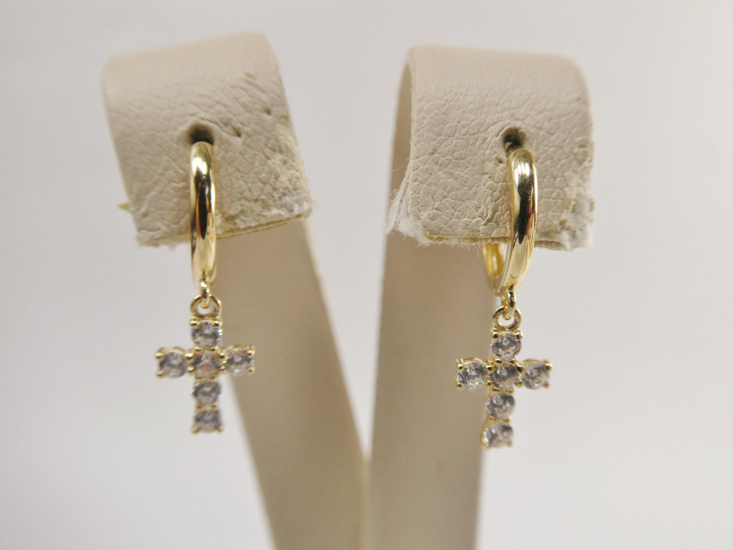 real 10k solid yellow gold cross dropping hoop huggie earrings