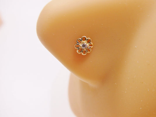 14k real solid yellow gold flower stud nose ring