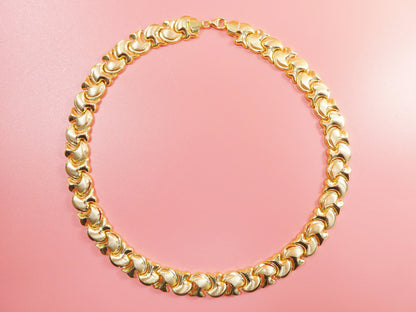 Real 925 Sterling Silver Large Stampato Set Necklace and Bracelet 14k Gold Color Finish