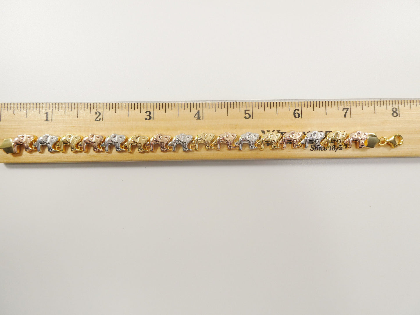 6.5 /7/ 8/ 10 inch tri color elephant bracelet 14k gold color tone over real 925 sterling silver