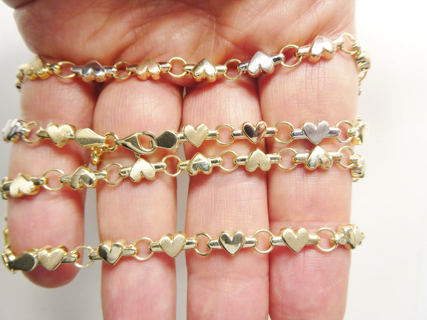 real 14k solid yellow gold 10 inch anklet heart bracelet
