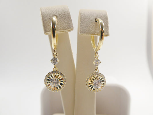 10k real yellow gold circle 4mm center dangle plain huggie earring