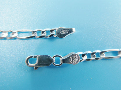 Real 925 Sterling Silver 3.5mm Italian Concave Figaro Solid Chain Lobster Lock Clasp