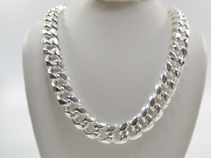Real 9mm 925 Sterling Silver Miami  SEMI SOLID Link Chain Box Lock Clasp