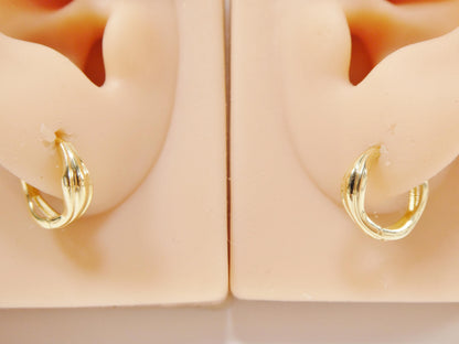 Real 10k Solid Yellow Gold Designer Hoop Huggie Earrings