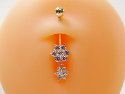 14k Real Solid Yellow Gold Flower Shaped Belly Button Ring Piercing