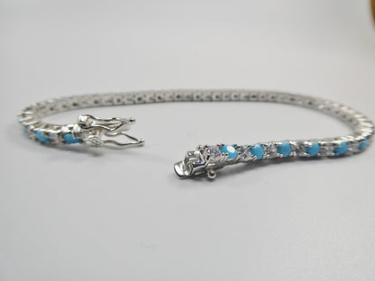 3mm 7 Inch Turquois Tennis Bracelet Real 925 Sterling Silver