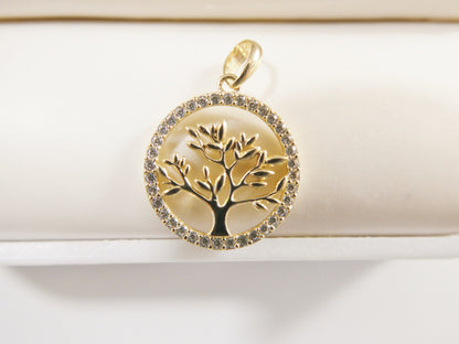 14k Real Solid Yellow Gold Tree of Life Pendant And Cable Necklace