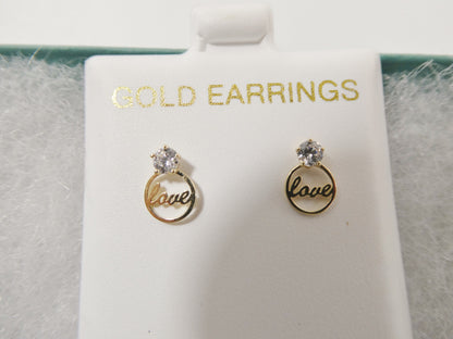Real 10k Solid Yellow Gold Script Love Letter Stud Earrings Dainty