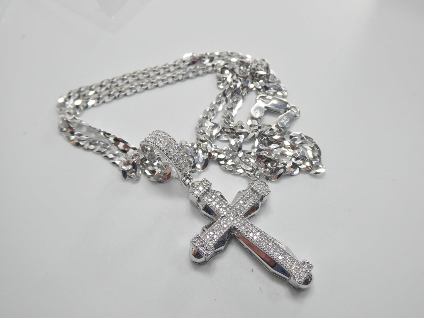 real 925 sterling silver 22 inch flat chain and moissanite cross pendent charm