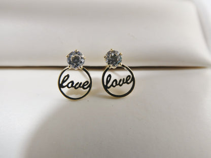 Real 10k Solid Yellow Gold Script Love Letter Stud Earrings Dainty