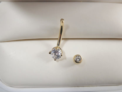 14k Real Solid Yellow Gold 5mm Stone Dangling Belly Button Ring Piercing