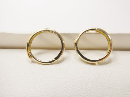Real 10k Solid Yellow Gold 13mm Plain Hoop Huggie Earrings