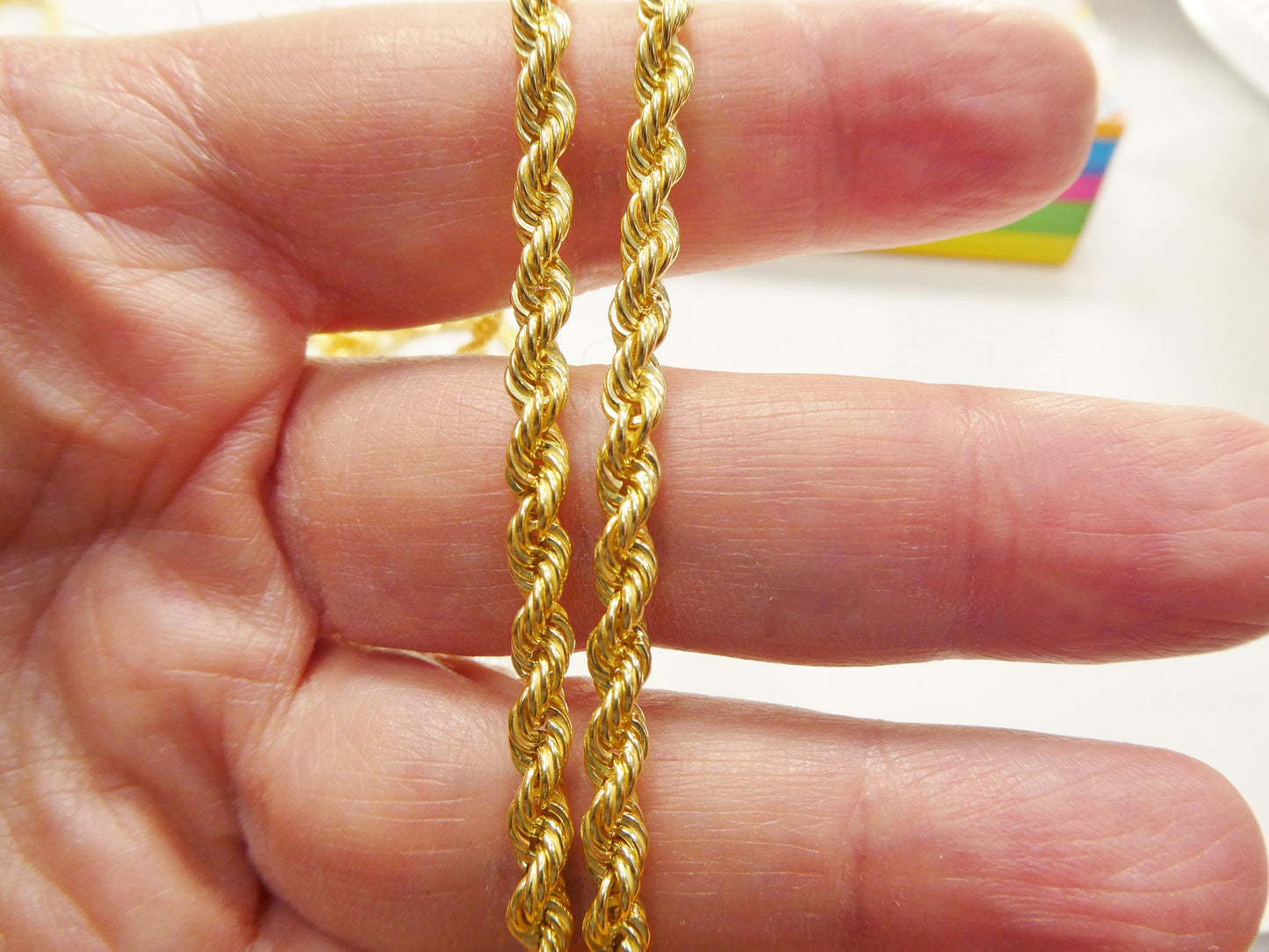 real 925 sterling silver rope chain 4mm 14k yellow gold finish