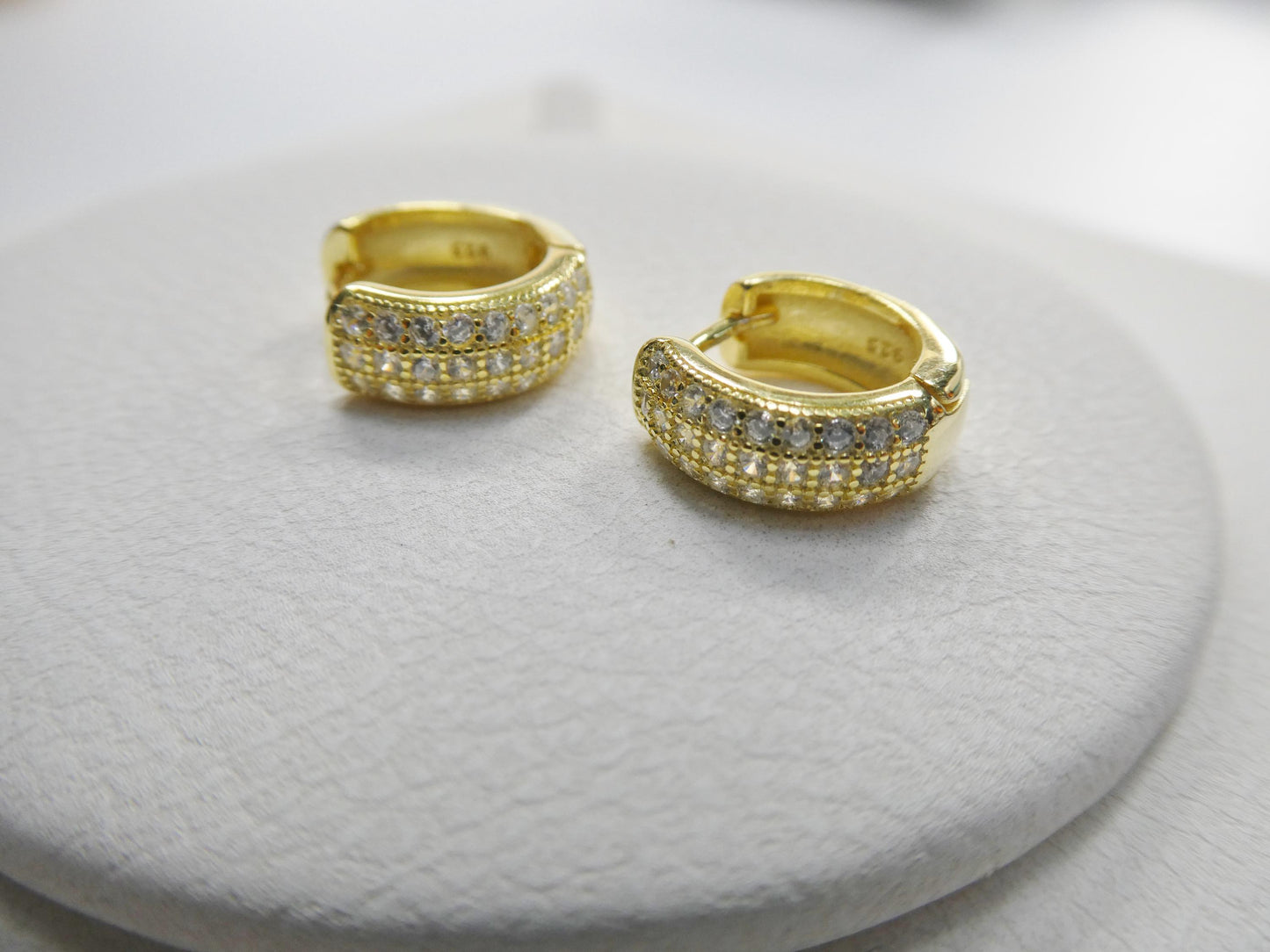 real 925 sterling silver yellow color finish huggie earrings